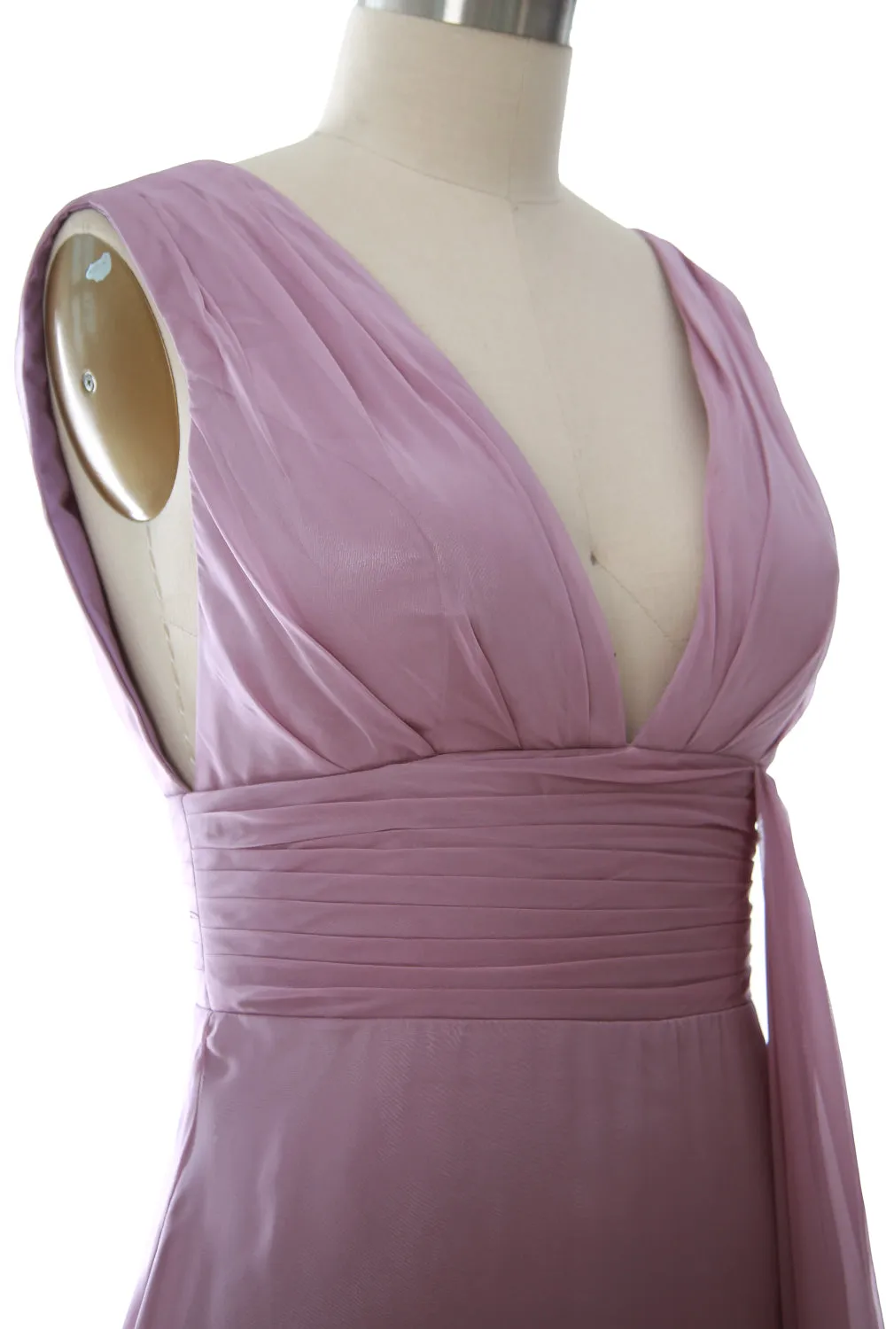 MACloth Women V Neck Long Bridesmaid Dress Chiffon Wedding Party Evening Gown