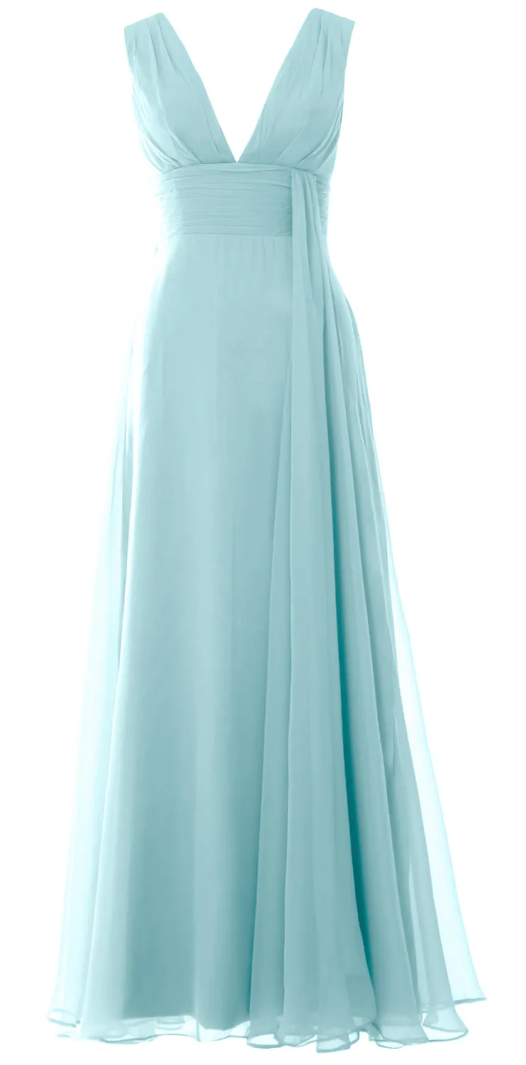 MACloth Women V Neck Long Bridesmaid Dress Chiffon Wedding Party Evening Gown