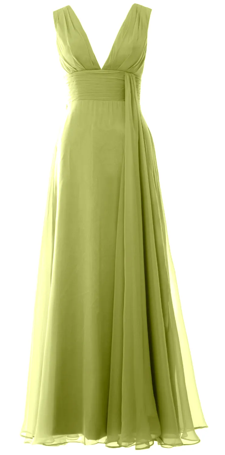 MACloth Women V Neck Long Bridesmaid Dress Chiffon Wedding Party Evening Gown
