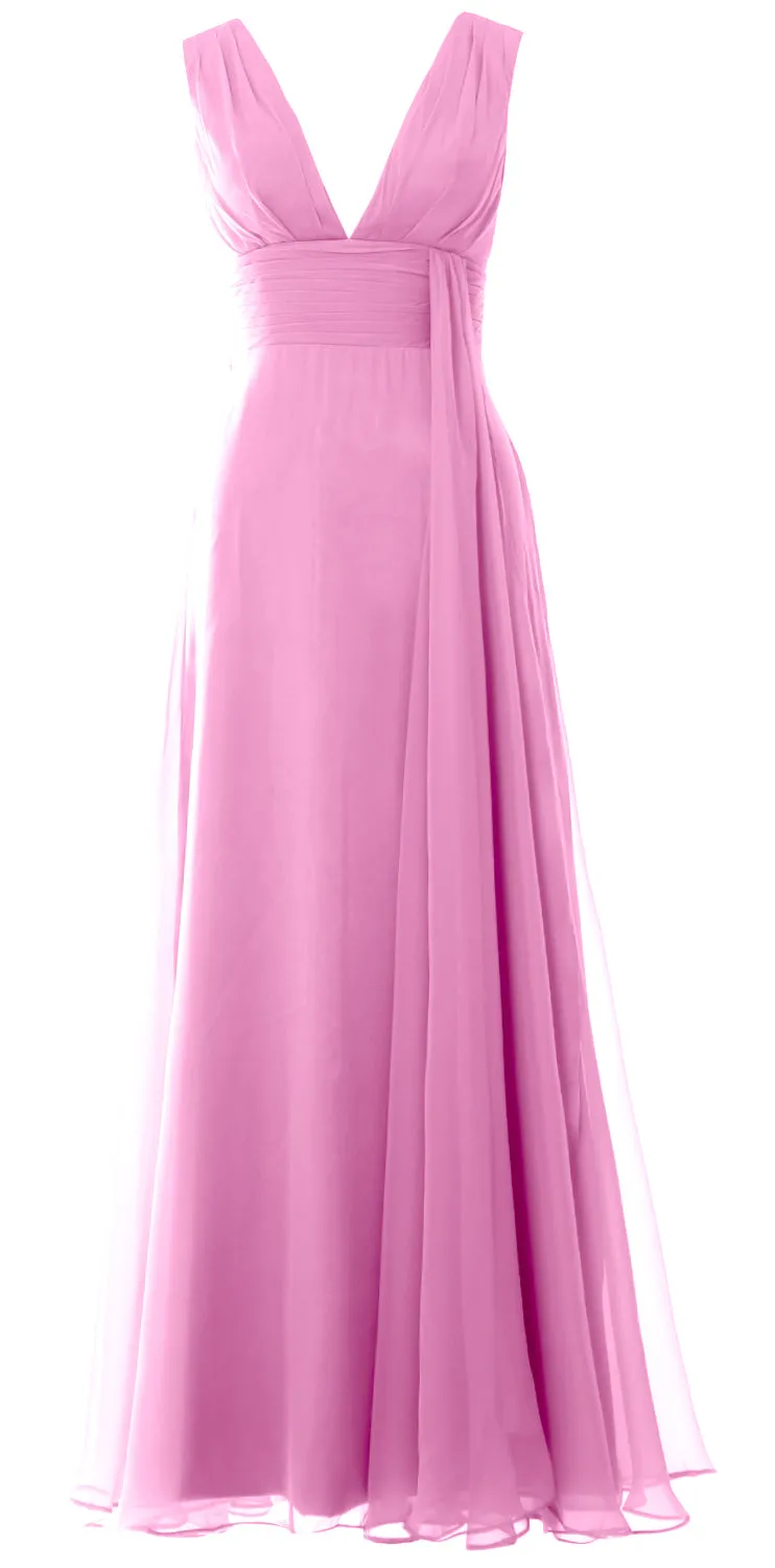 MACloth Women V Neck Long Bridesmaid Dress Chiffon Wedding Party Evening Gown