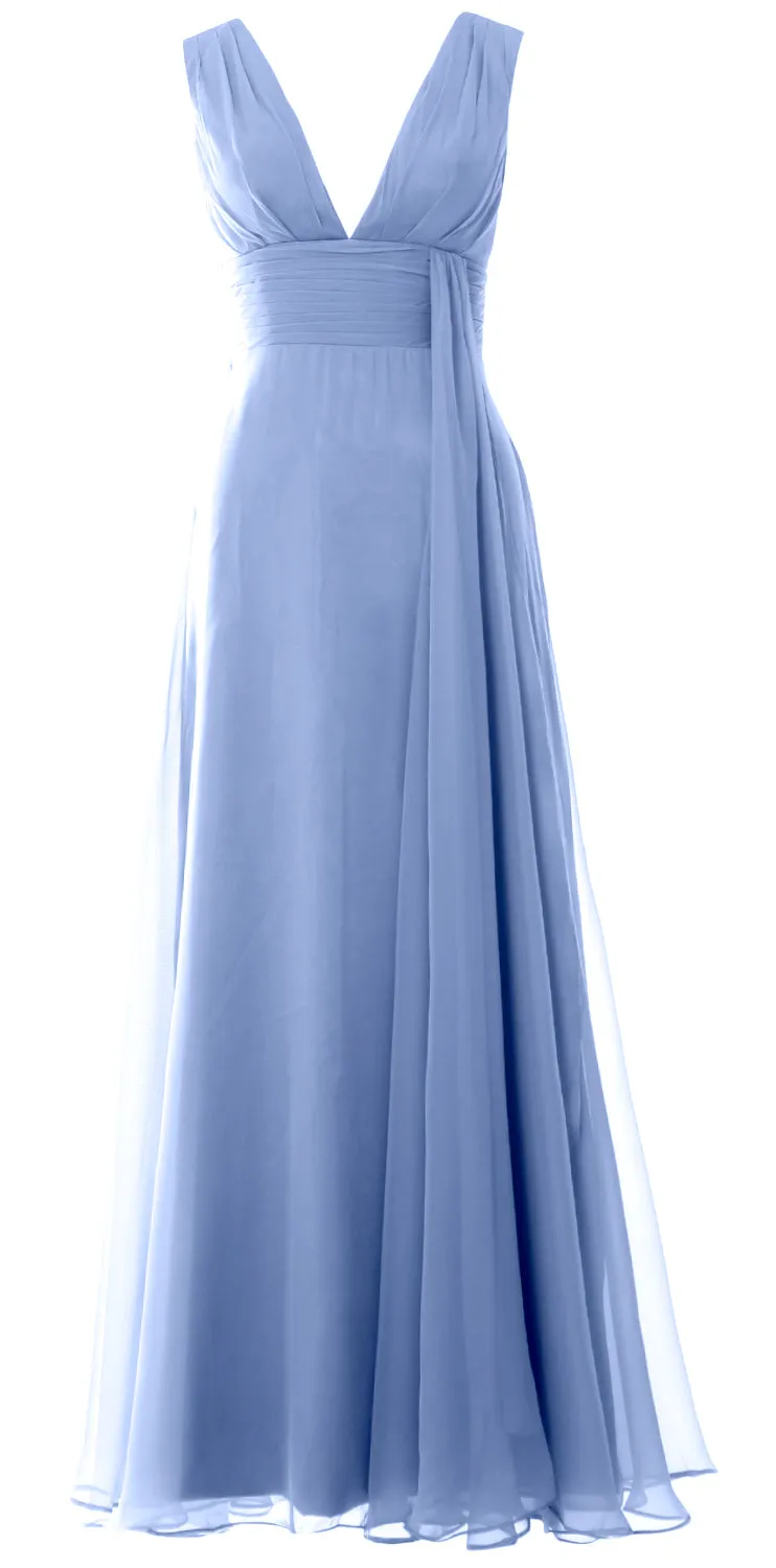 MACloth Women V Neck Long Bridesmaid Dress Chiffon Wedding Party Evening Gown