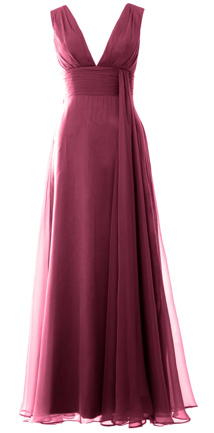 MACloth Women V Neck Long Bridesmaid Dress Chiffon Wedding Party Evening Gown