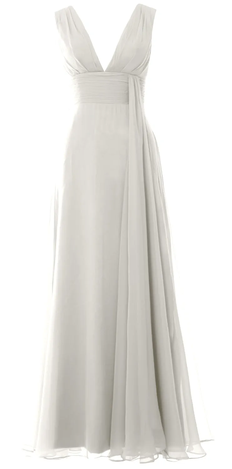 MACloth Women V Neck Long Bridesmaid Dress Chiffon Wedding Party Evening Gown
