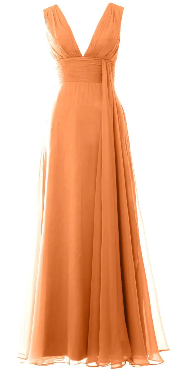 MACloth Women V Neck Long Bridesmaid Dress Chiffon Wedding Party Evening Gown