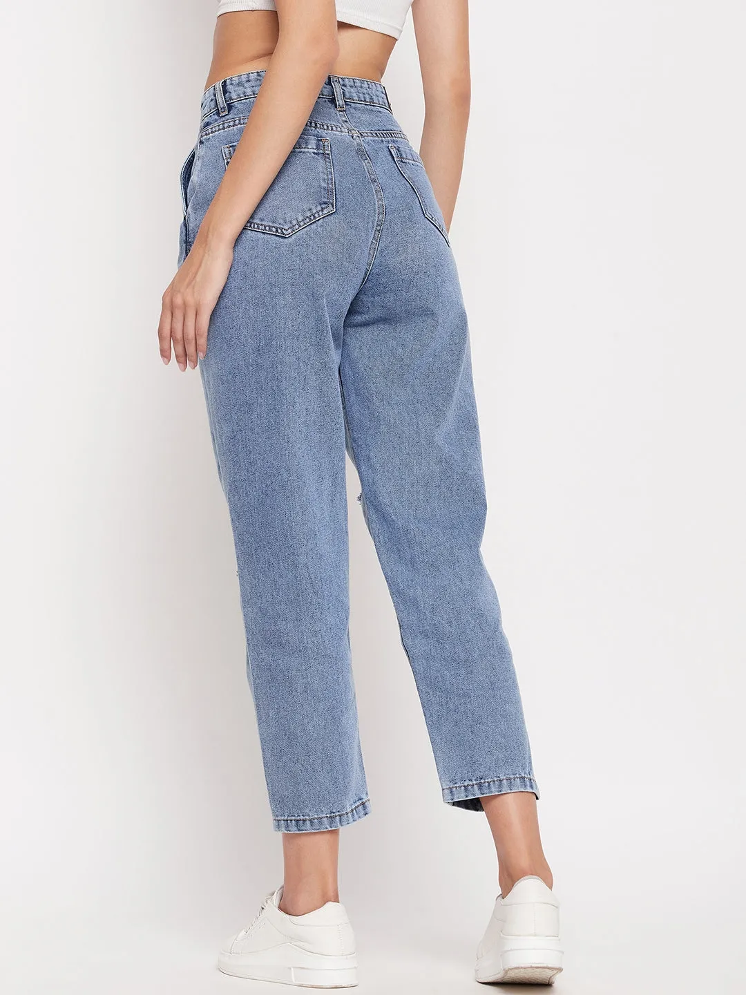 Madame High-Distressed Calf-Length Slim Light Blue Jeans