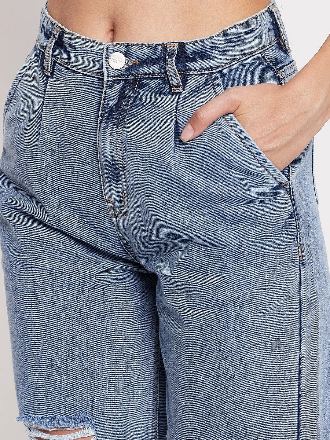 Madame High-Distressed Calf-Length Slim Light Blue Jeans