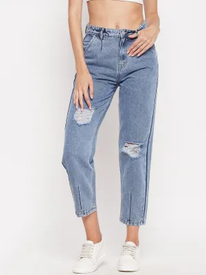Madame High-Distressed Calf-Length Slim Light Blue Jeans