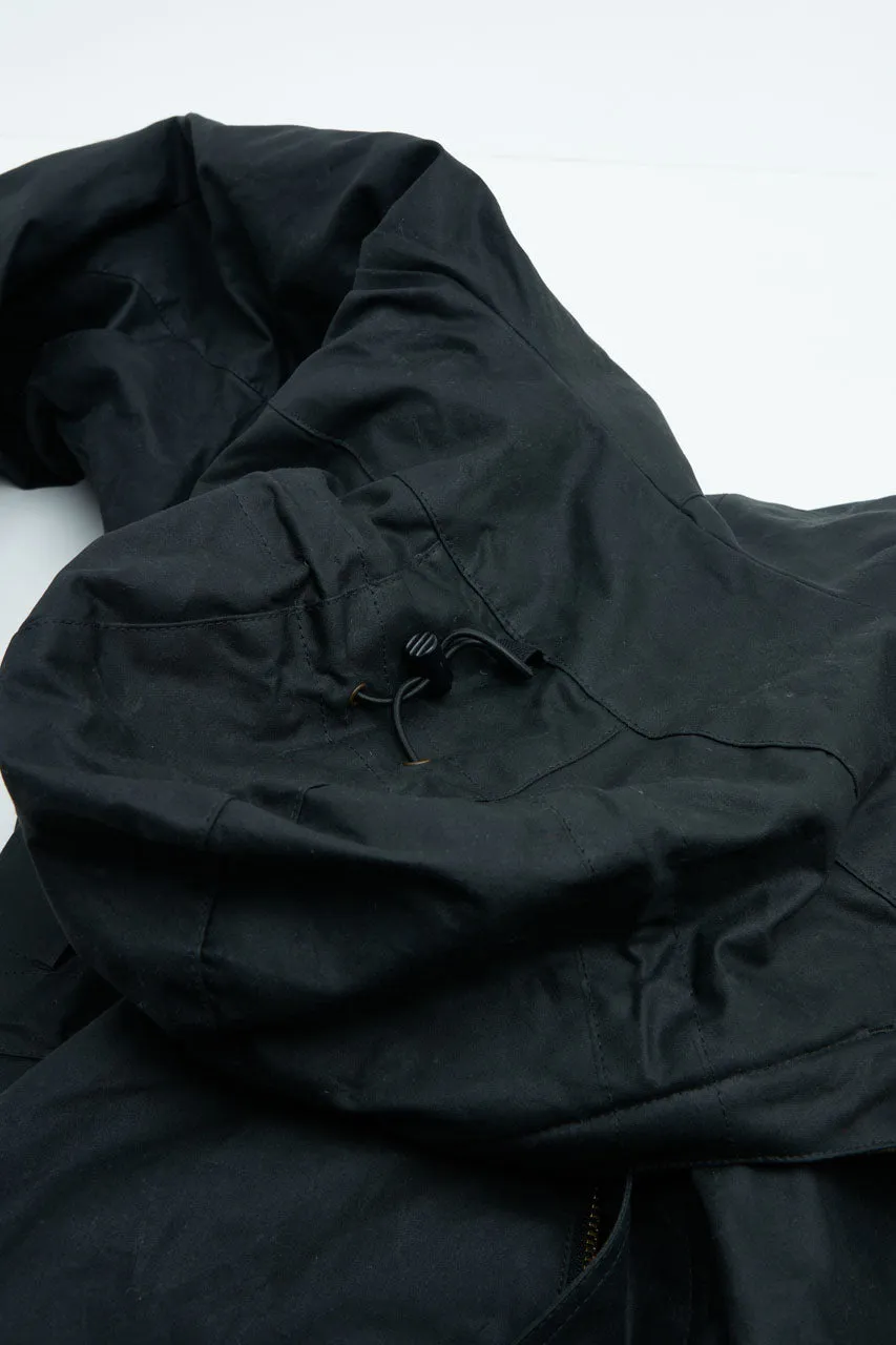 Manifattura Ceccarelli Waxed Long Mountain Jacket Wool Teddy Fur Black