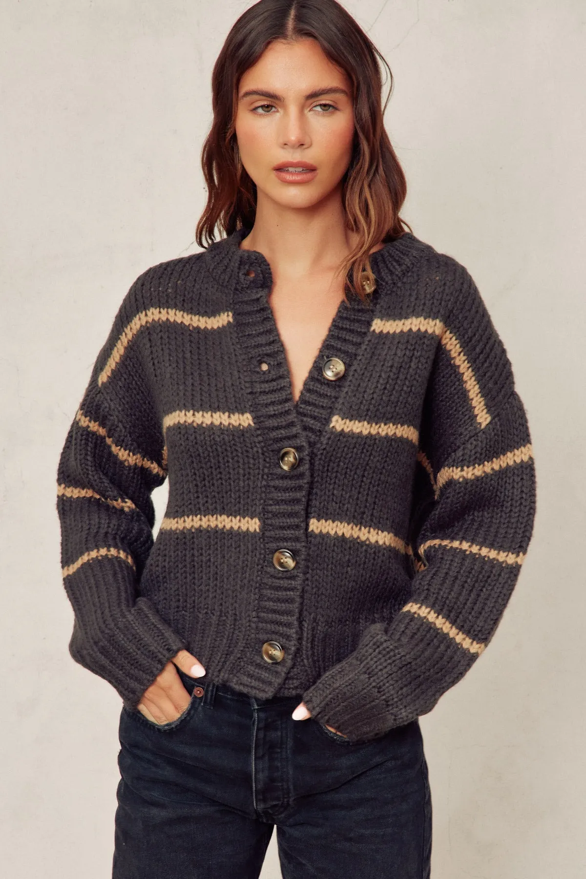 Mariette Striped Button Down Cardigan