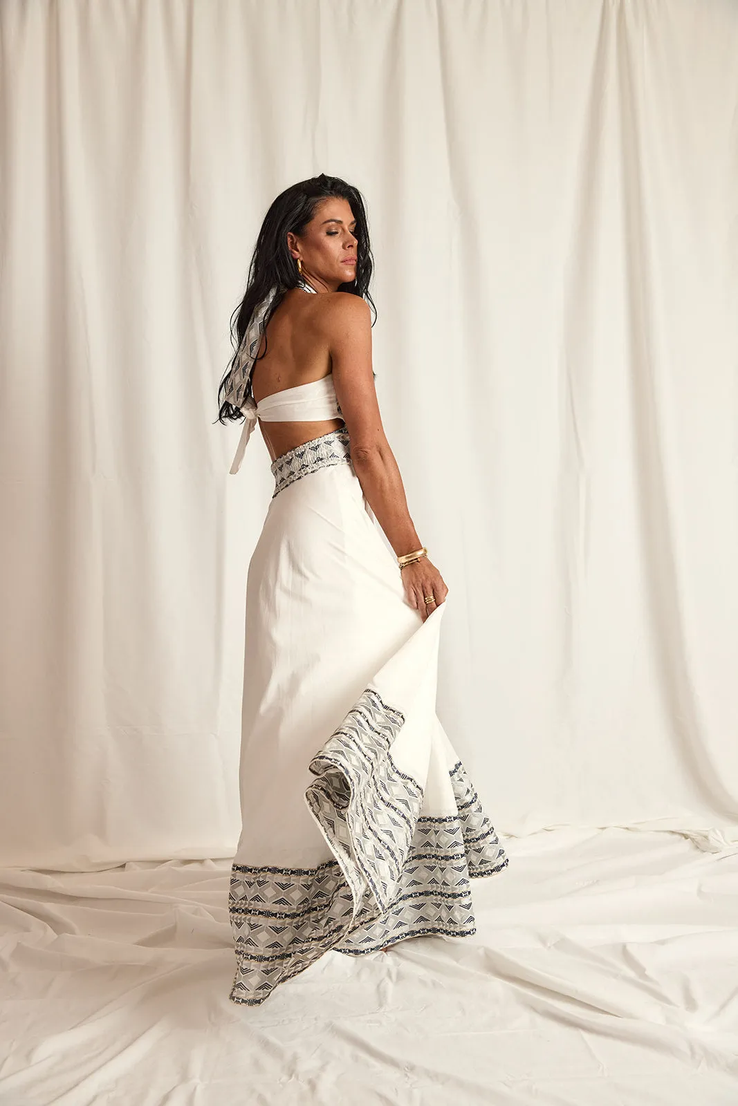 MAXI HALTER DRESS WITH TRIM