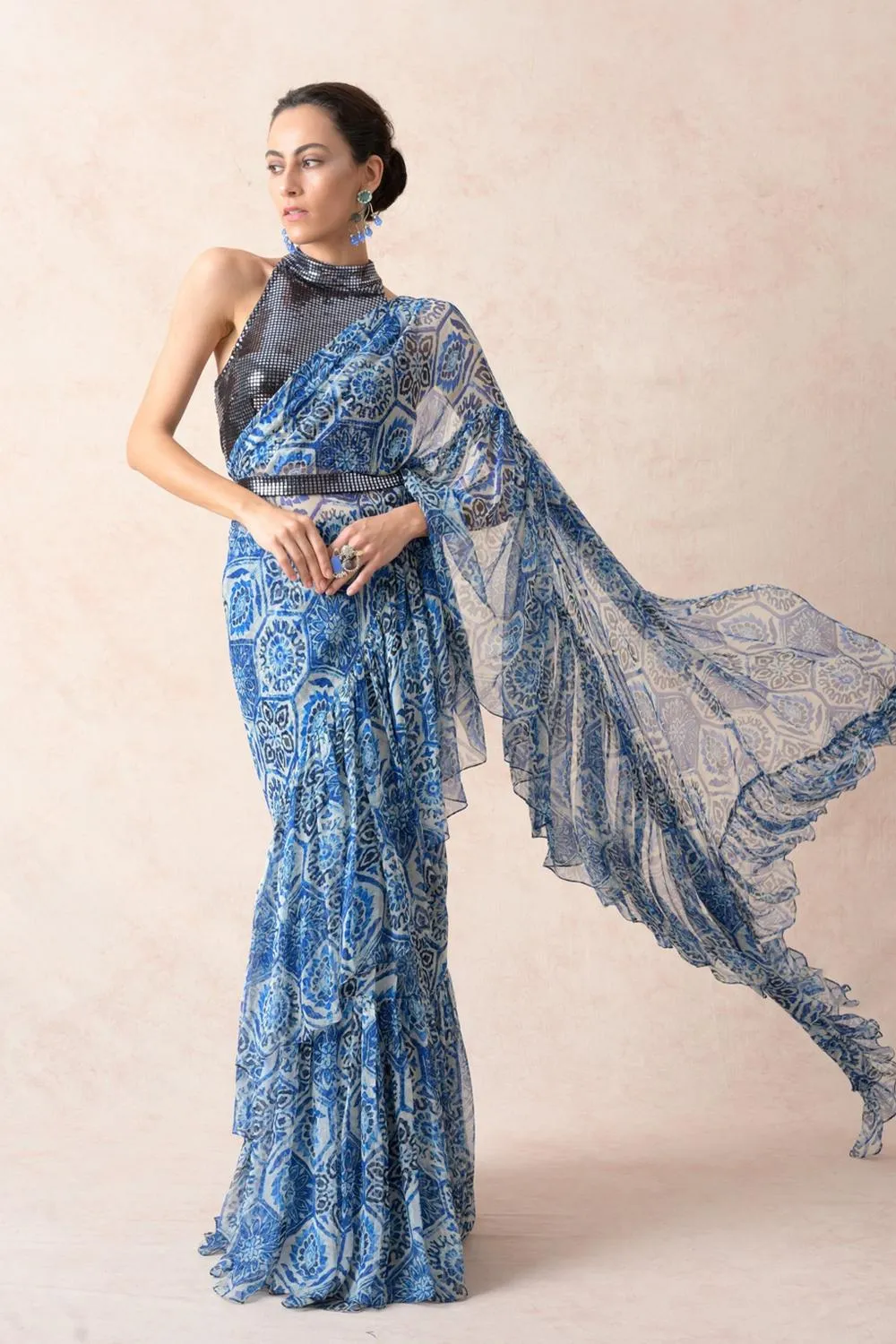 Maya Pre-Draped Ruffle Saree