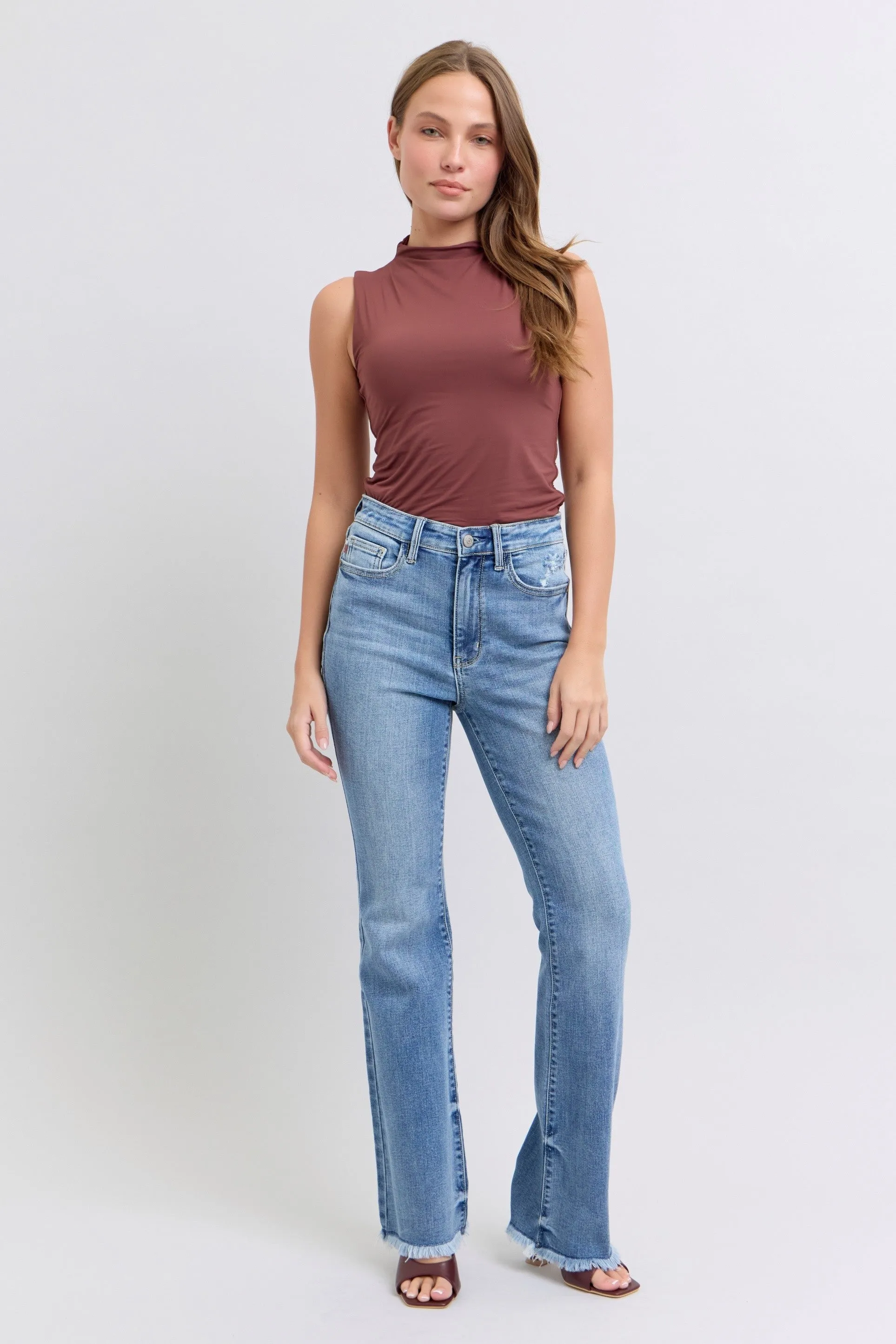 Medium High Waist Bootcut Fray Hem Judy Blue Jeans 1/9/25 9439