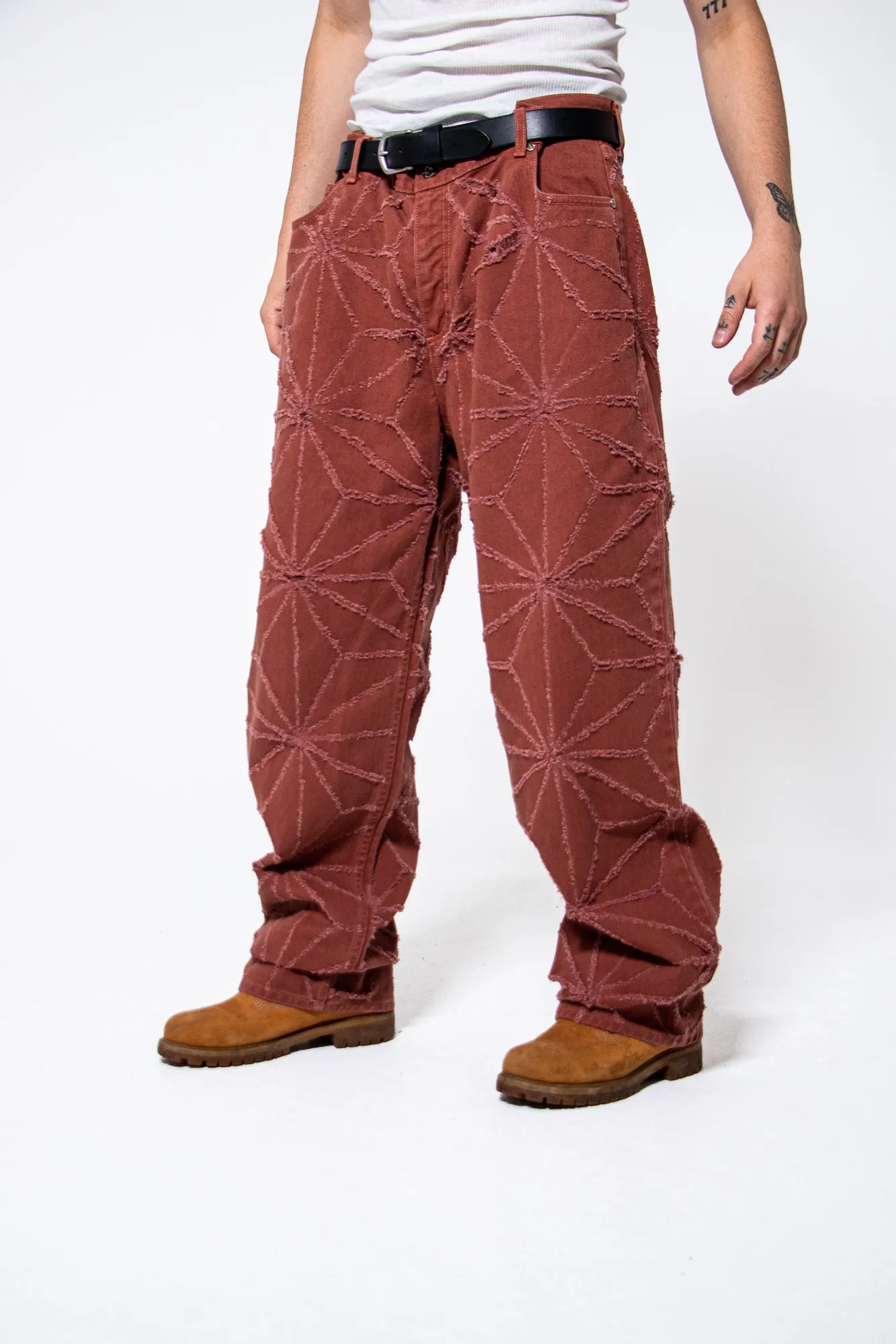 Mediums 1of1 Star pattern distressed brick colored jeans - 36/32