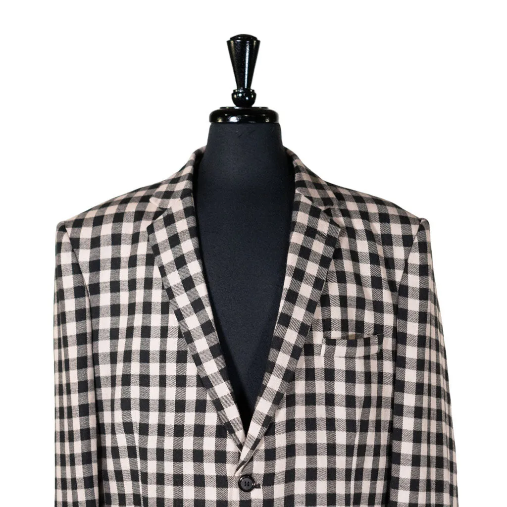 Mens Blazer Black Beige Plaid Check Dress Formal Suit Jacket Wedding Casual Sport Coat 46R