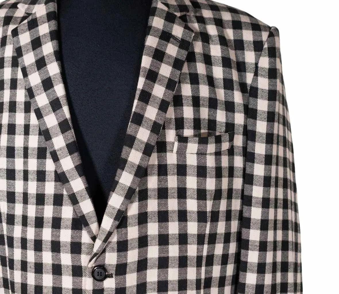 Mens Blazer Black Beige Plaid Check Dress Formal Suit Jacket Wedding Casual Sport Coat 46R