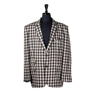 Mens Blazer Black Beige Plaid Check Dress Formal Suit Jacket Wedding Casual Sport Coat 46R