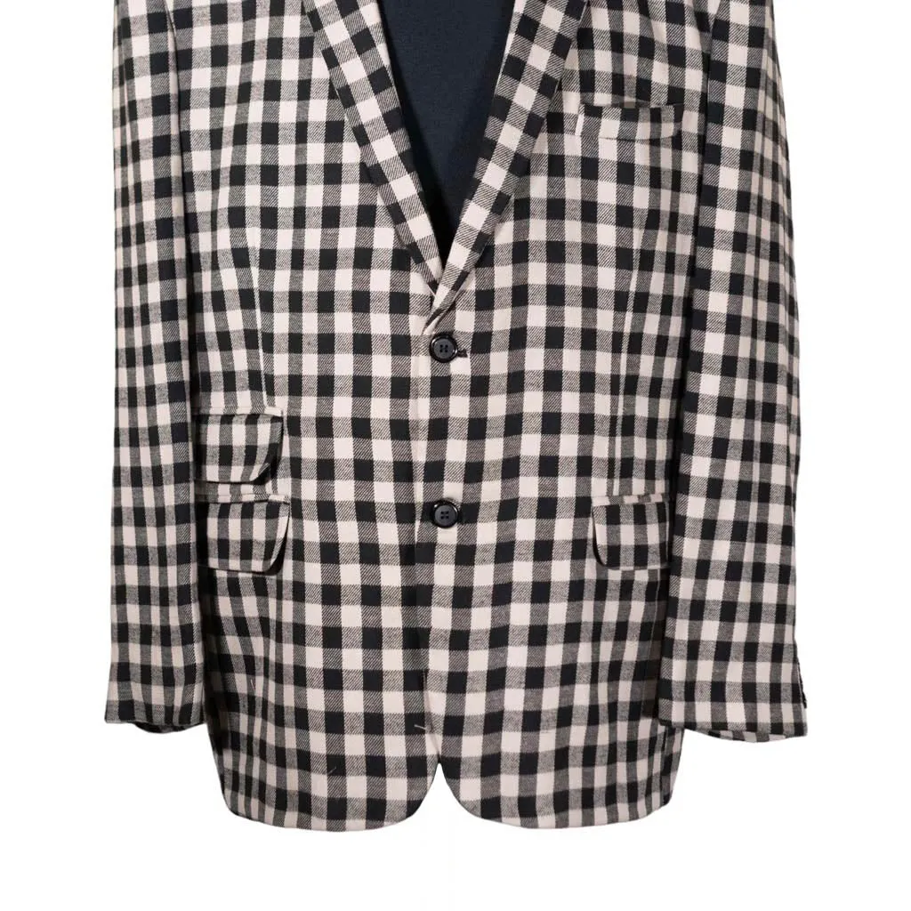 Mens Blazer Black Beige Plaid Check Dress Formal Suit Jacket Wedding Casual Sport Coat 46R