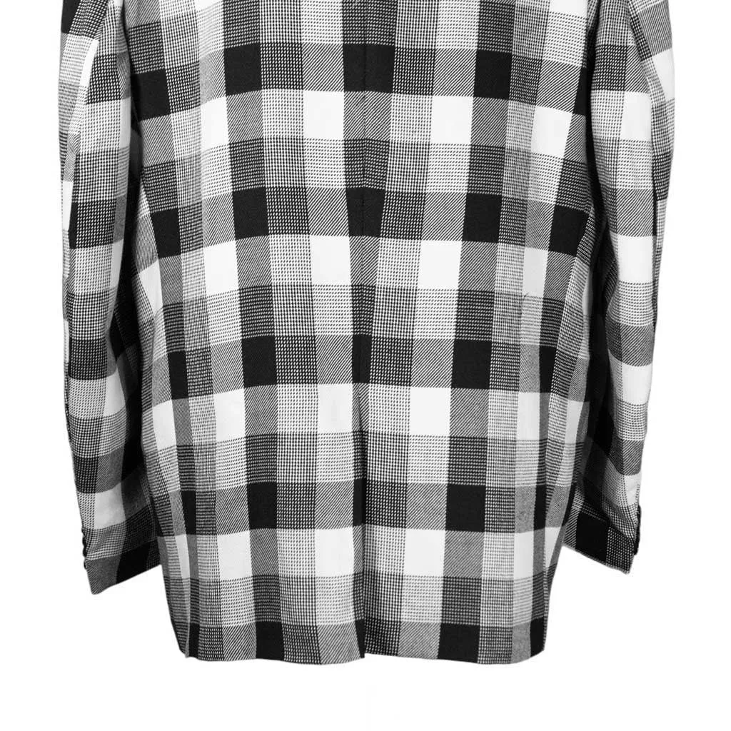 Mens Blazer Black White Plaid Check Wool Velvet Dress Formal Tuxedo Suit Jacket Wedding Sport Coat 46R