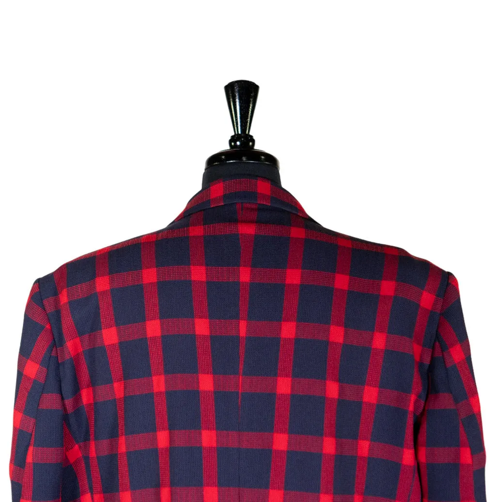 Mens Blazer Blue Red Plaid Check Wool Dress Formal Suit Jacket Wedding Sport Coat 48R