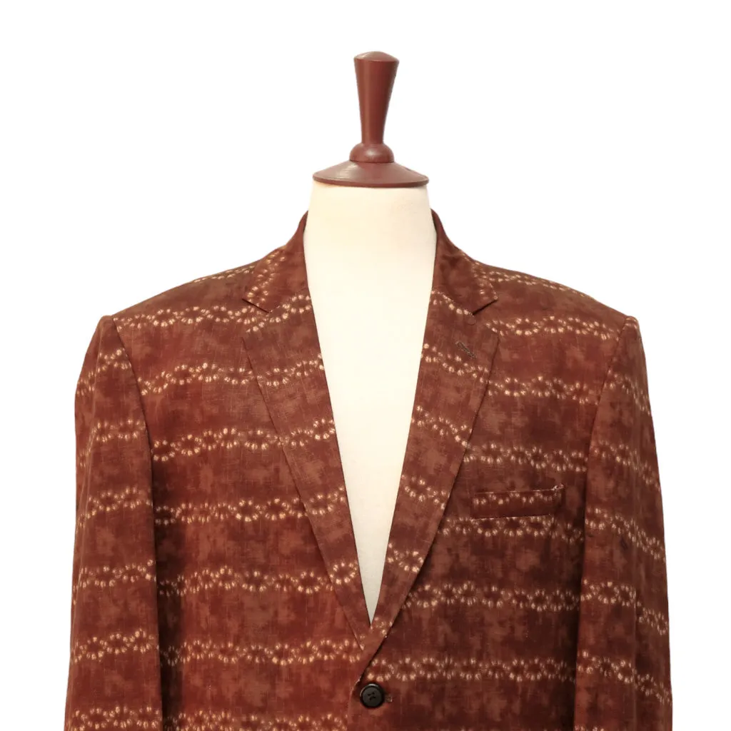 Mens Blazer Brown Beige Abstract Geometric Cotton 2 Button Dress Formal Suit Jacket Sport Coat 46R