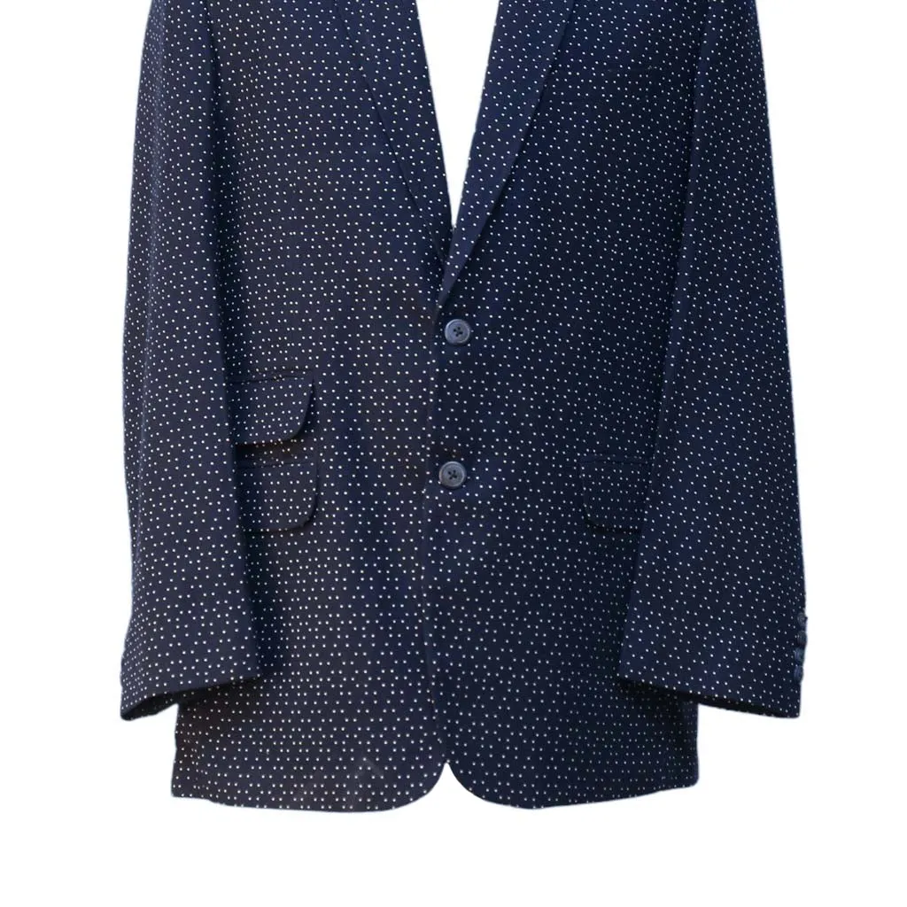 Mens Blazer Navy Blue Dots Wool 2 Button Dress Formal Suit Jacket Wedding Sport Coat 44R