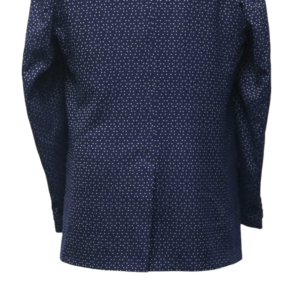 Mens Blazer Navy Blue Dots Wool 2 Button Dress Formal Suit Jacket Wedding Sport Coat 44R