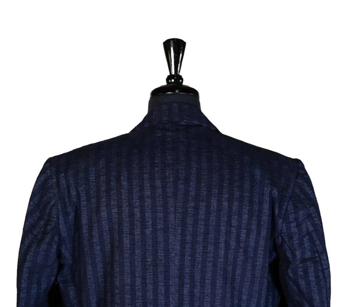 Men's Blazer Navy Blue Striped Handmade Formal Suit Jacket Wedding Sport Coat 44R