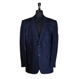 Men's Blazer Navy Blue Striped Handmade Formal Suit Jacket Wedding Sport Coat 44R