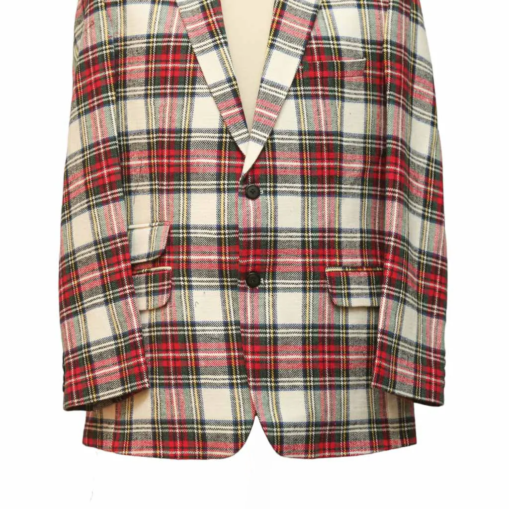 Mens Blazer White Red Tartan Plaid Wool 2 Button Dress Formal Suit Jacket Wedding Sport Coat 44R