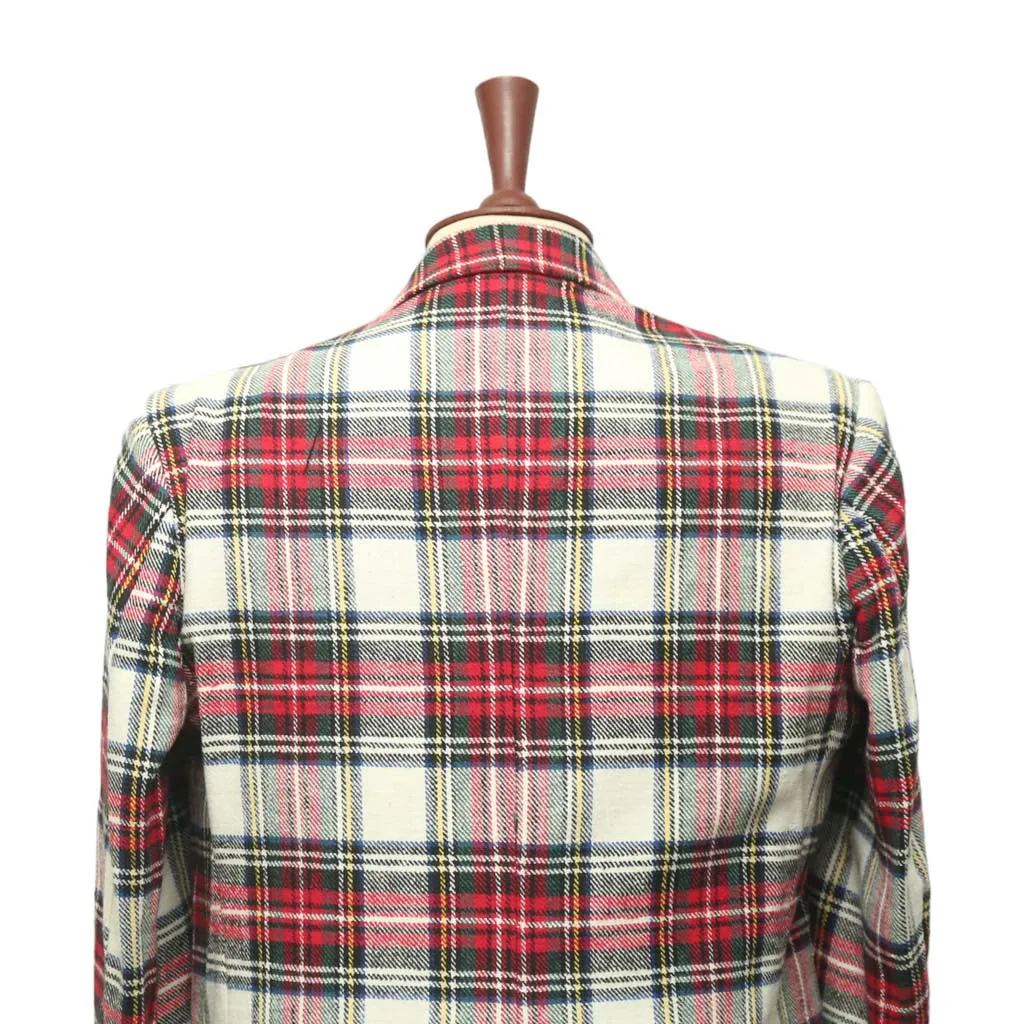 Mens Blazer White Red Tartan Plaid Wool 2 Button Dress Formal Suit Jacket Wedding Sport Coat 44R