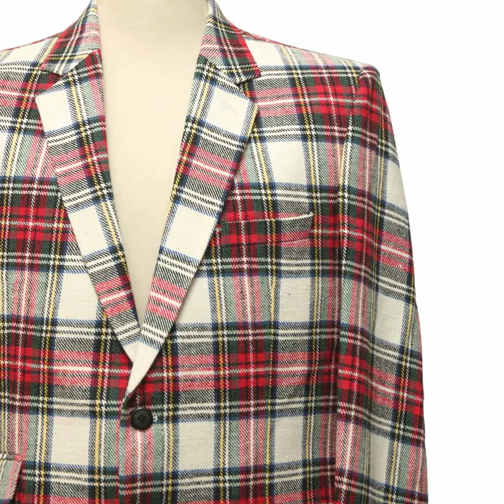 Mens Blazer White Red Tartan Plaid Wool 2 Button Dress Formal Suit Jacket Wedding Sport Coat 44R