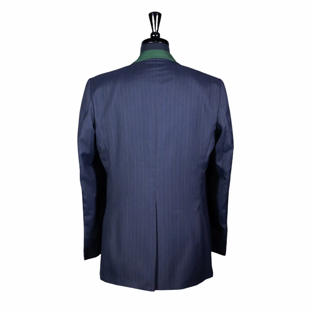 Men's Blue Pinstripe Wool Blazer with Contrast Lapel (40R)