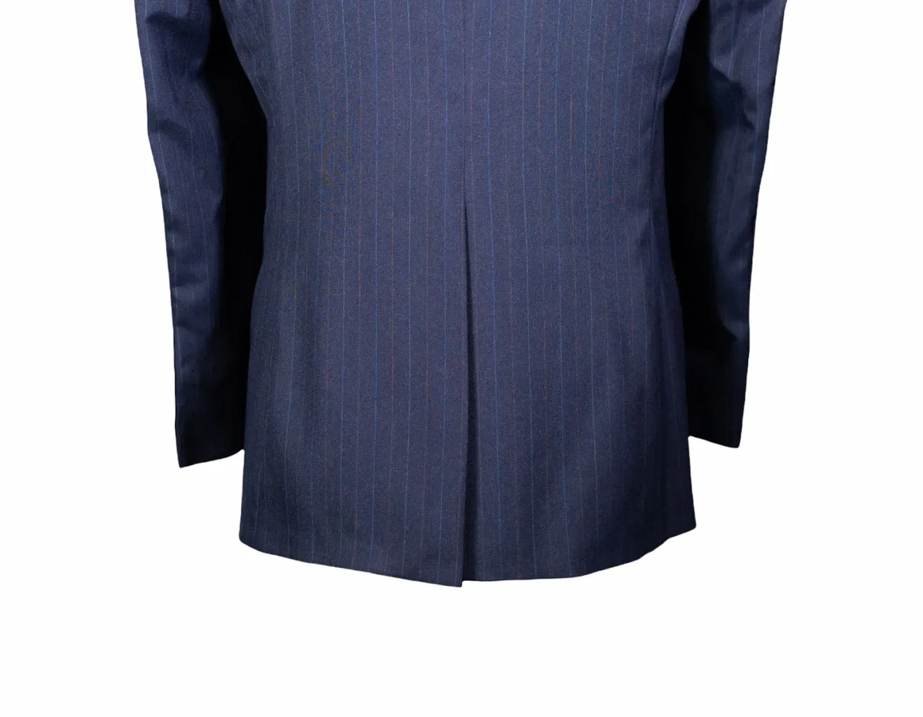 Men's Blue Pinstripe Wool Blazer with Contrast Lapel (40R)
