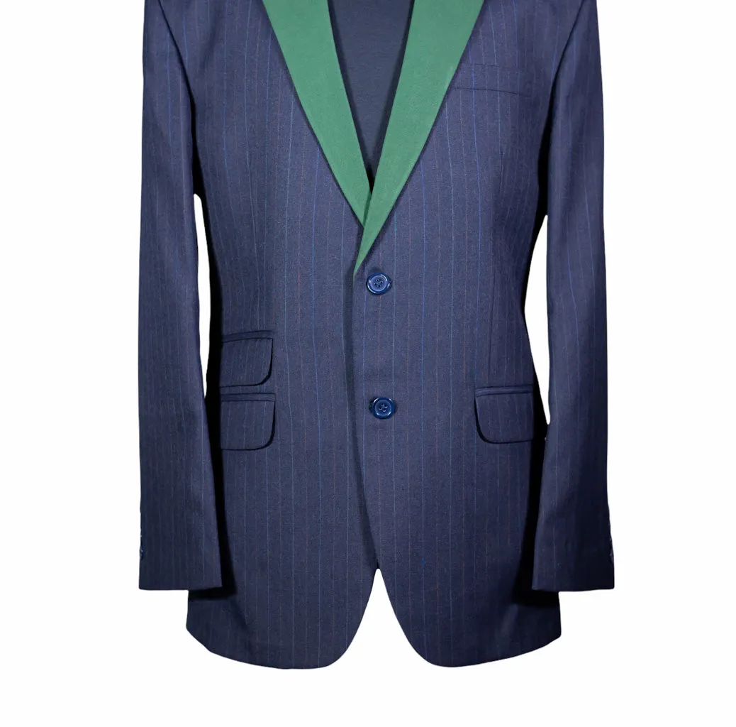 Men's Blue Pinstripe Wool Blazer with Contrast Lapel (40R)