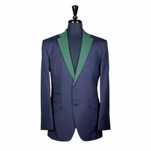 Men's Blue Pinstripe Wool Blazer with Contrast Lapel (40R)