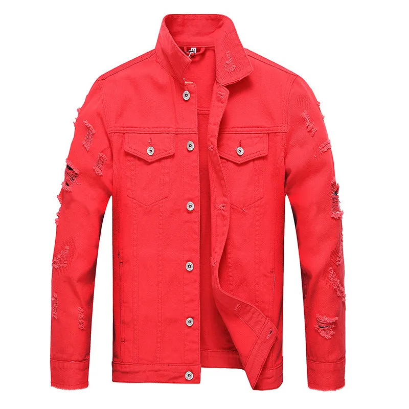 Men's Individuality Denim Coat Ripped Urban Denim Jacket