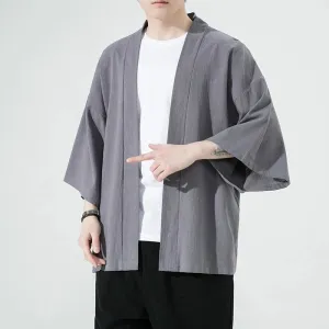 Men's Japanese Style Open Front Kimono-Cardigan