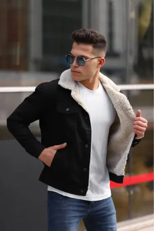 Men's Off White Fur Black Denim Jacket – Premium Style by HB Industries