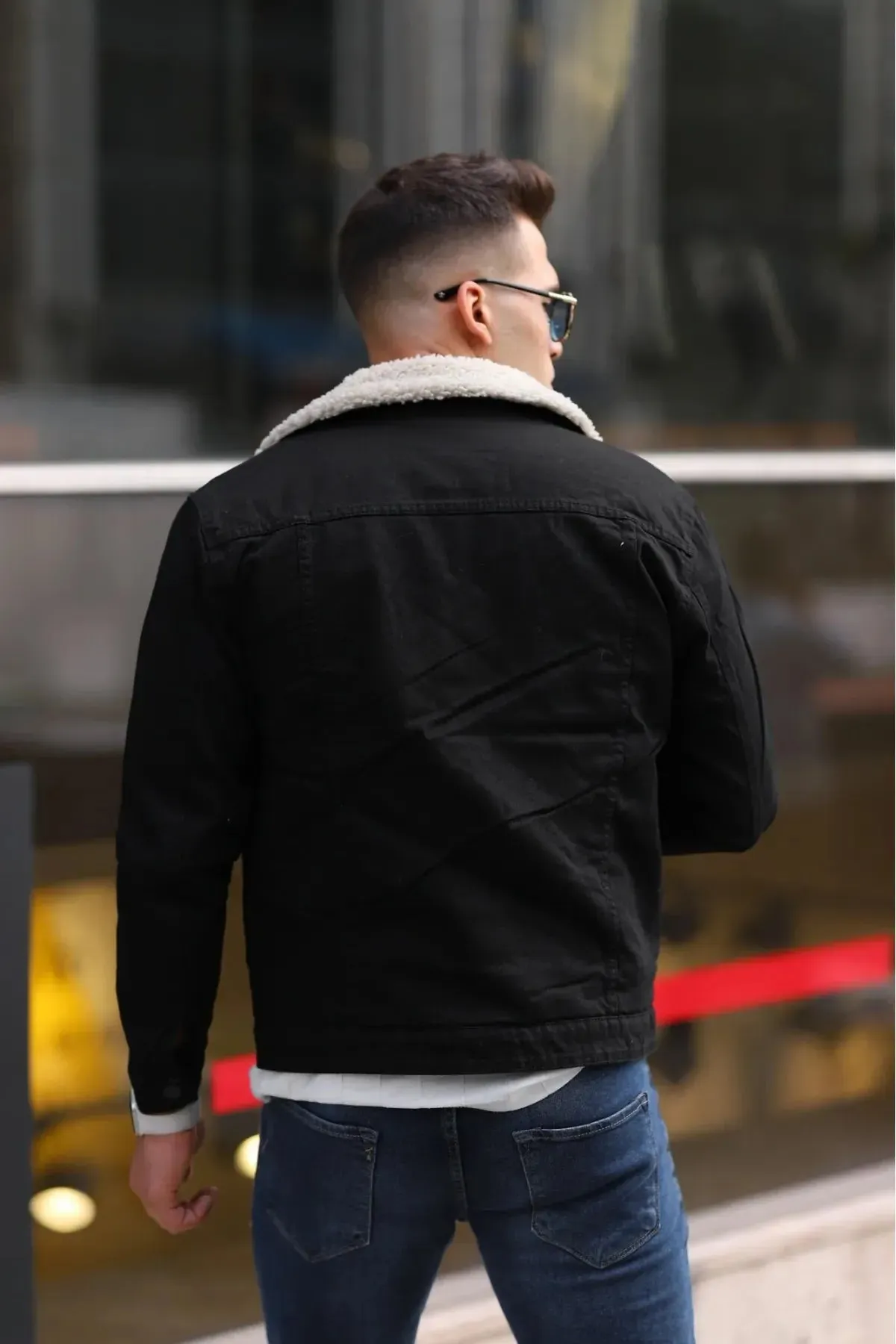 Men's Off White Fur Black Denim Jacket – Premium Style by HB Industries