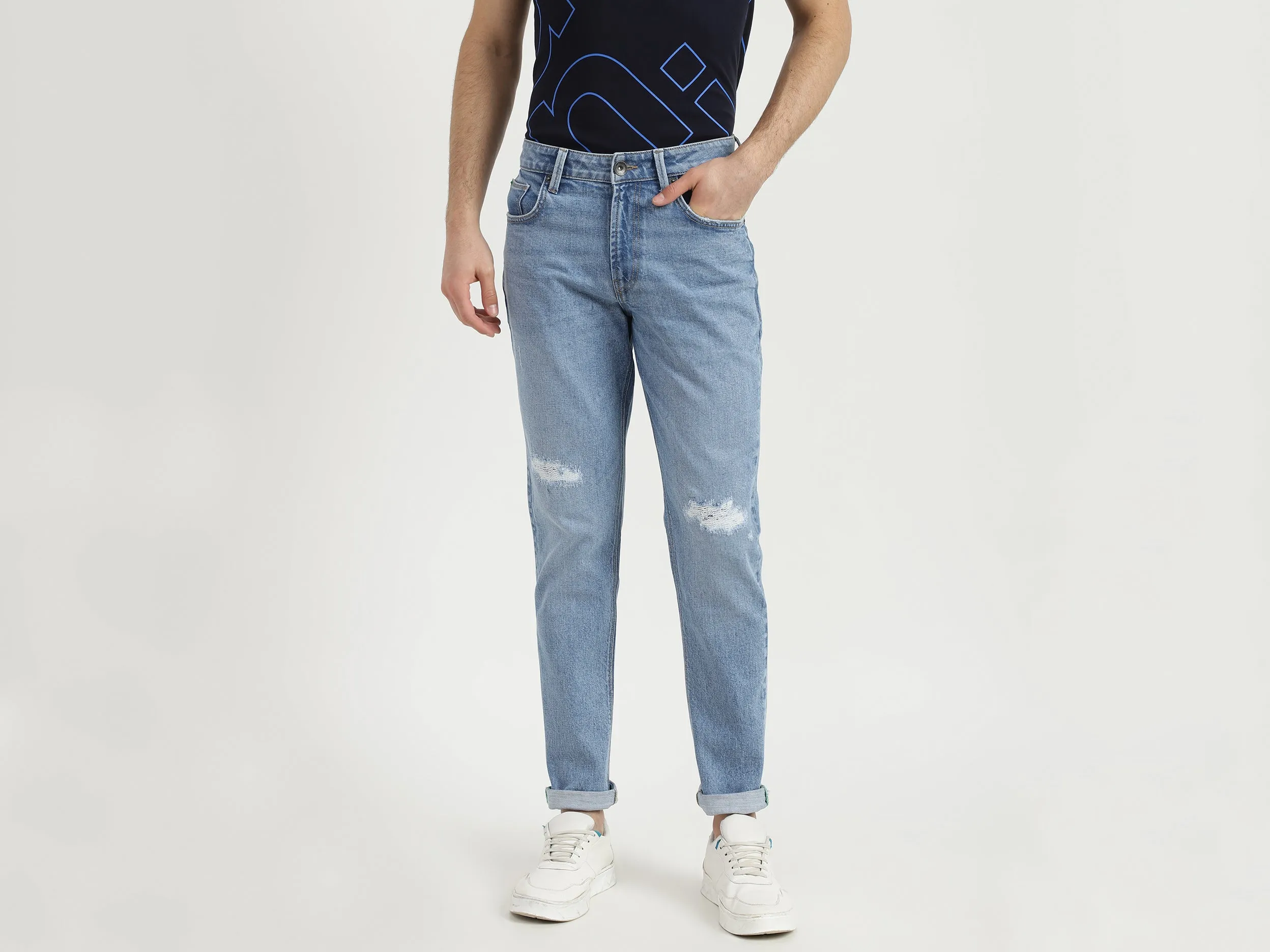 Mens Slim Straight Solid Jeans
