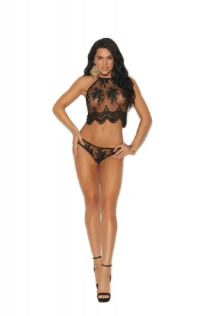 Mesh Halter Neck Cami and Panty - Black - Medium