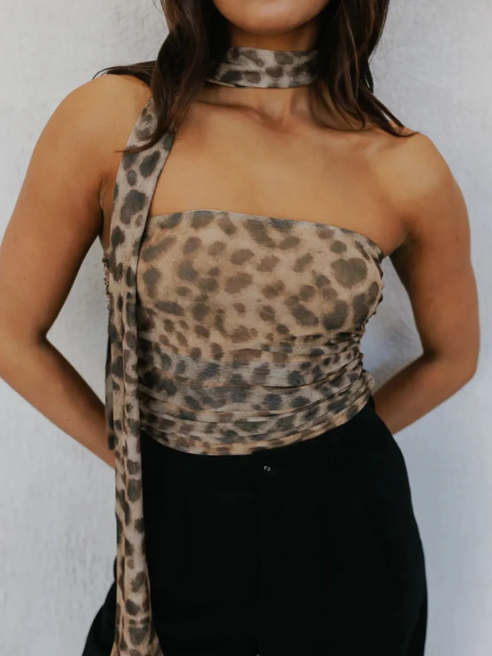 Mesh Tops Print Halter