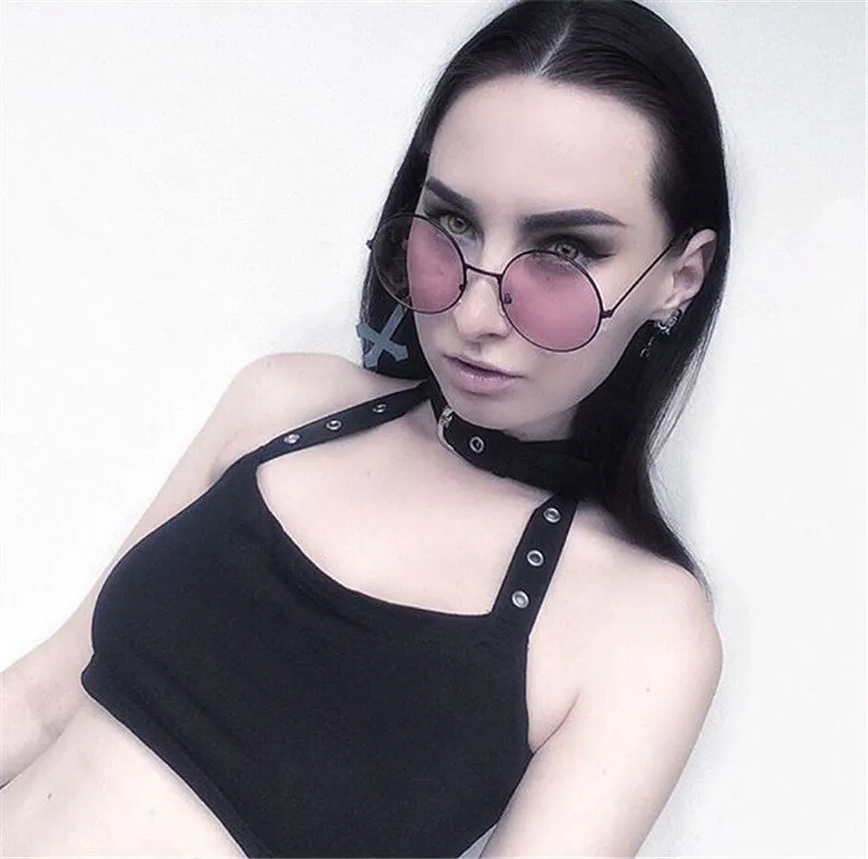 “METAL BUCKLE HALTER VEST” CROP TOPS W031104