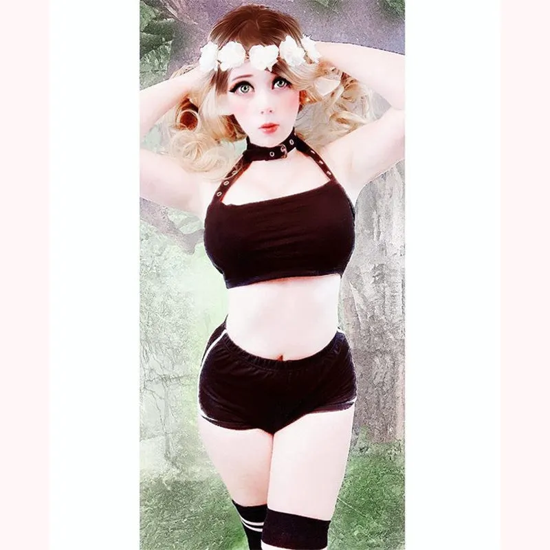 “METAL BUCKLE HALTER VEST” CROP TOPS W031104