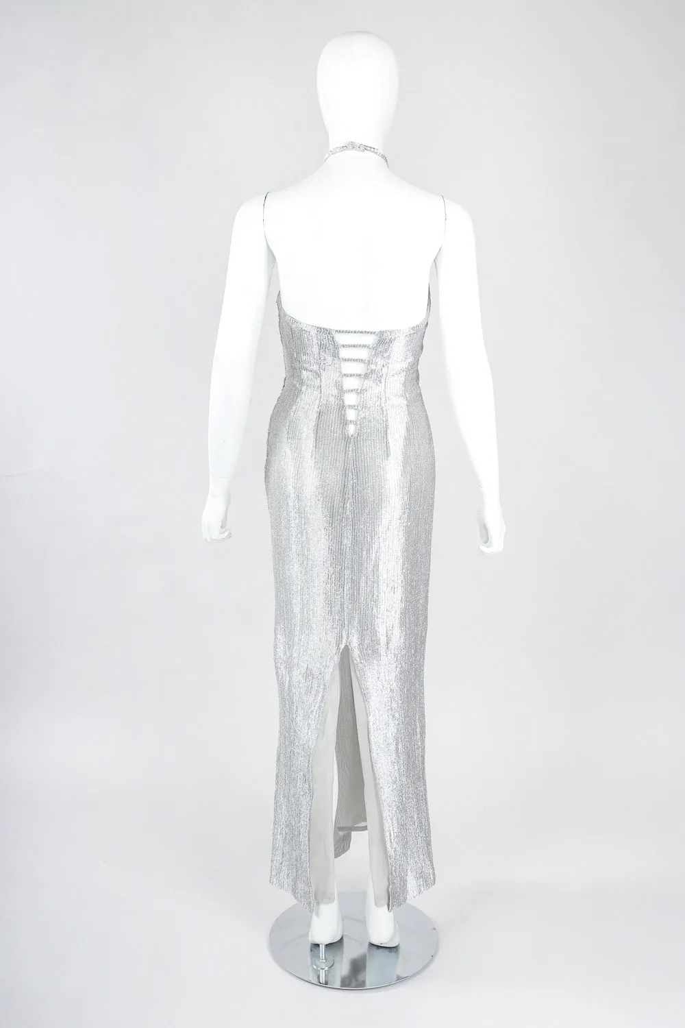 Metal Mesh Lamé Halter Gown