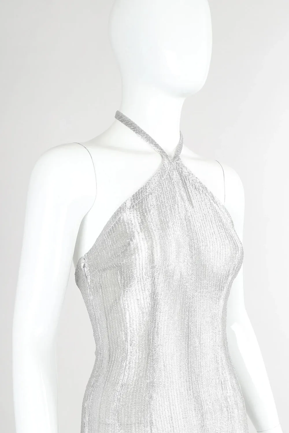 Metal Mesh Lamé Halter Gown