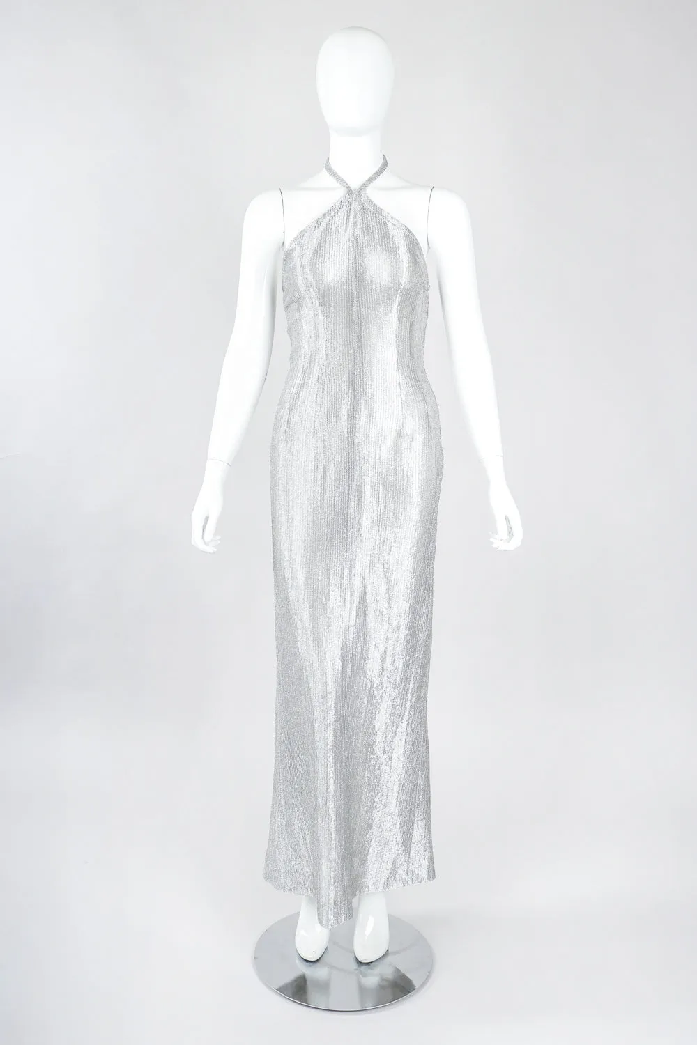 Metal Mesh Lamé Halter Gown