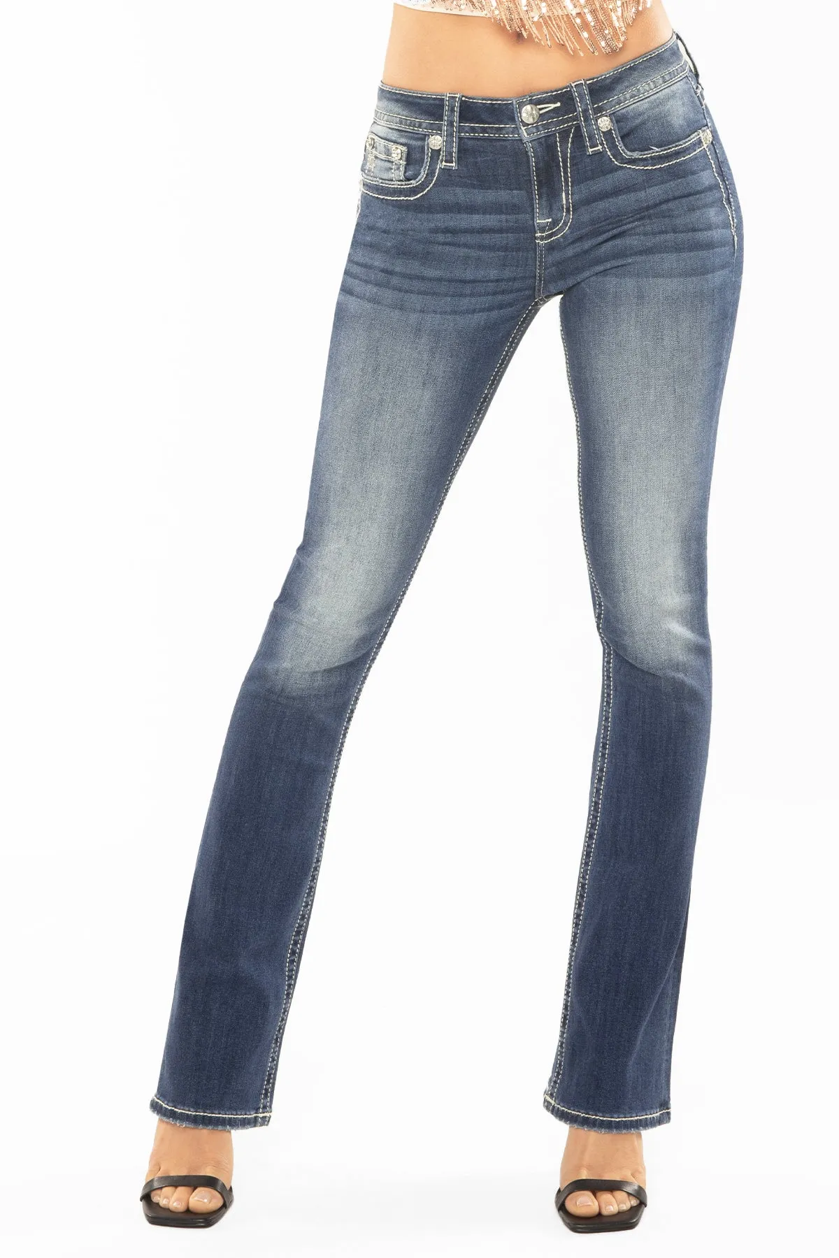 Metallic Floral Bootcut Jeans