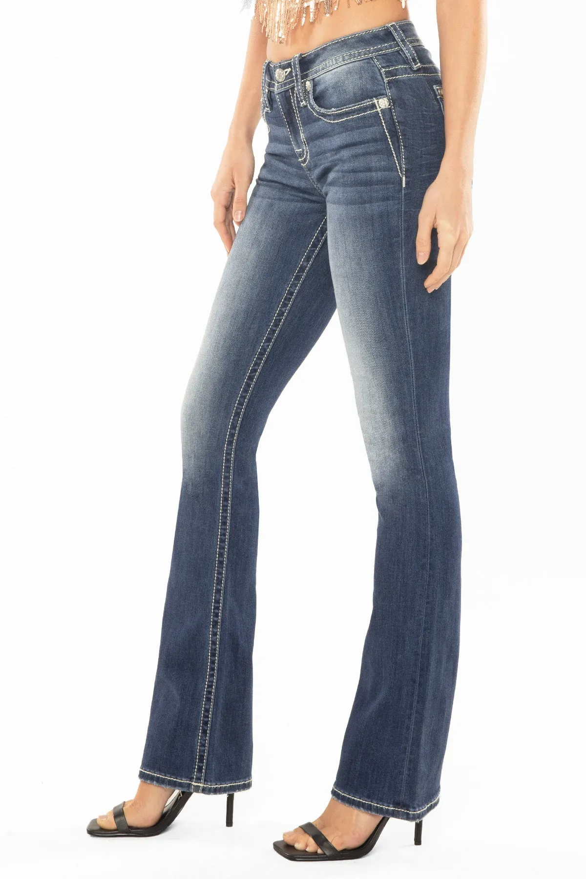Metallic Floral Bootcut Jeans