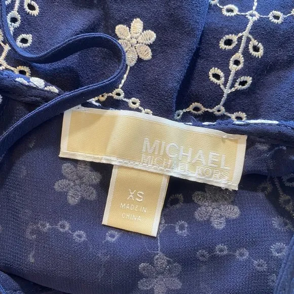 Michael Michael Kors Embroidered Floral Mini Dress Blue